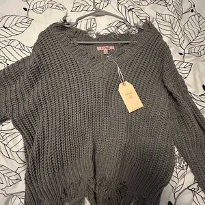 Brand New Distressed Grey Love Tree Sweater - Size Small